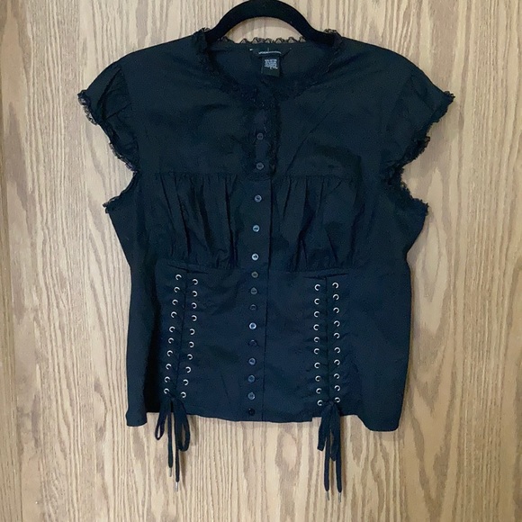 Moda International Tops - Corset-look cap sleeve blouse, black, Lg